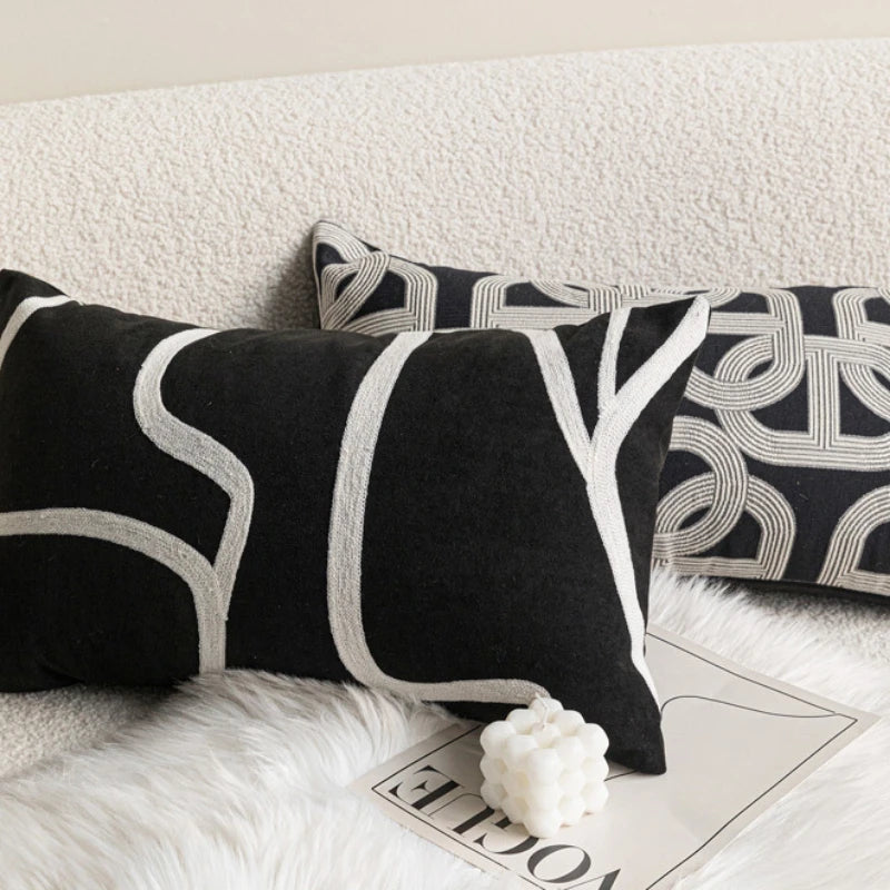 Embroidered Lumbar Pillow Cover