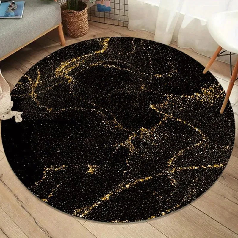 Black Gold Marble Round Rug
