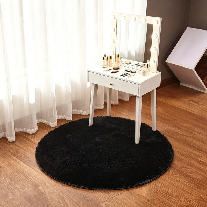 Black Round Shaggy Rug