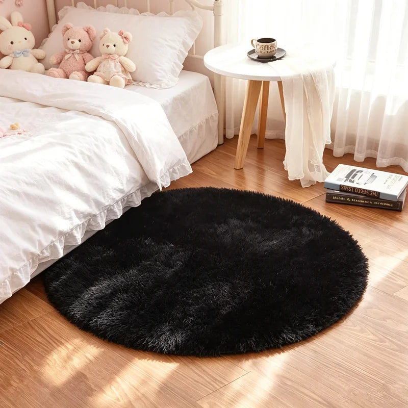 Black Round Shaggy Rug