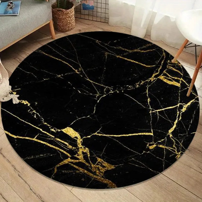 Black Gold Marble Round Rug