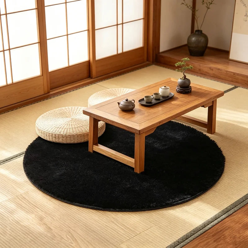 Black Round Shaggy Rug