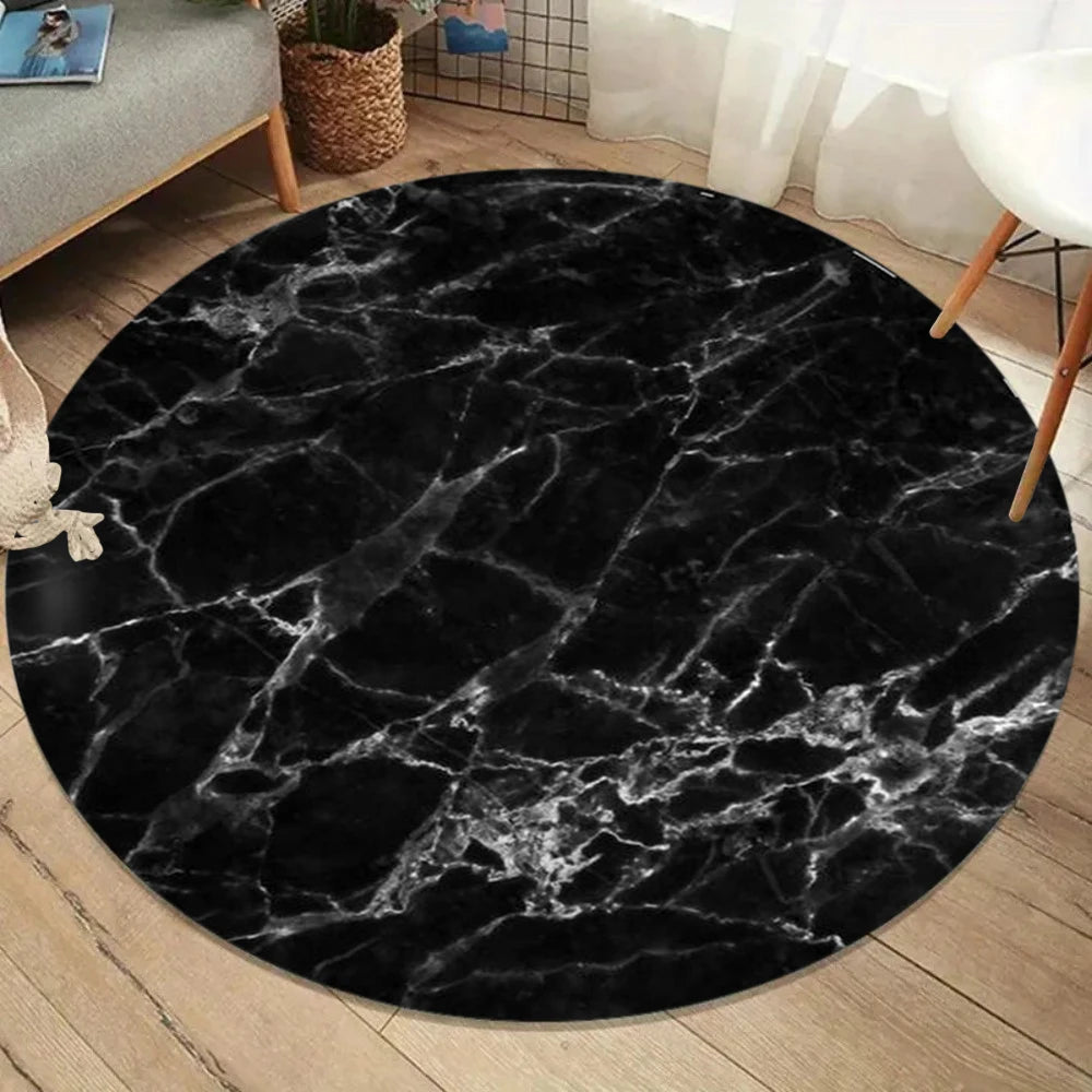 Black Gold Marble Round Rug