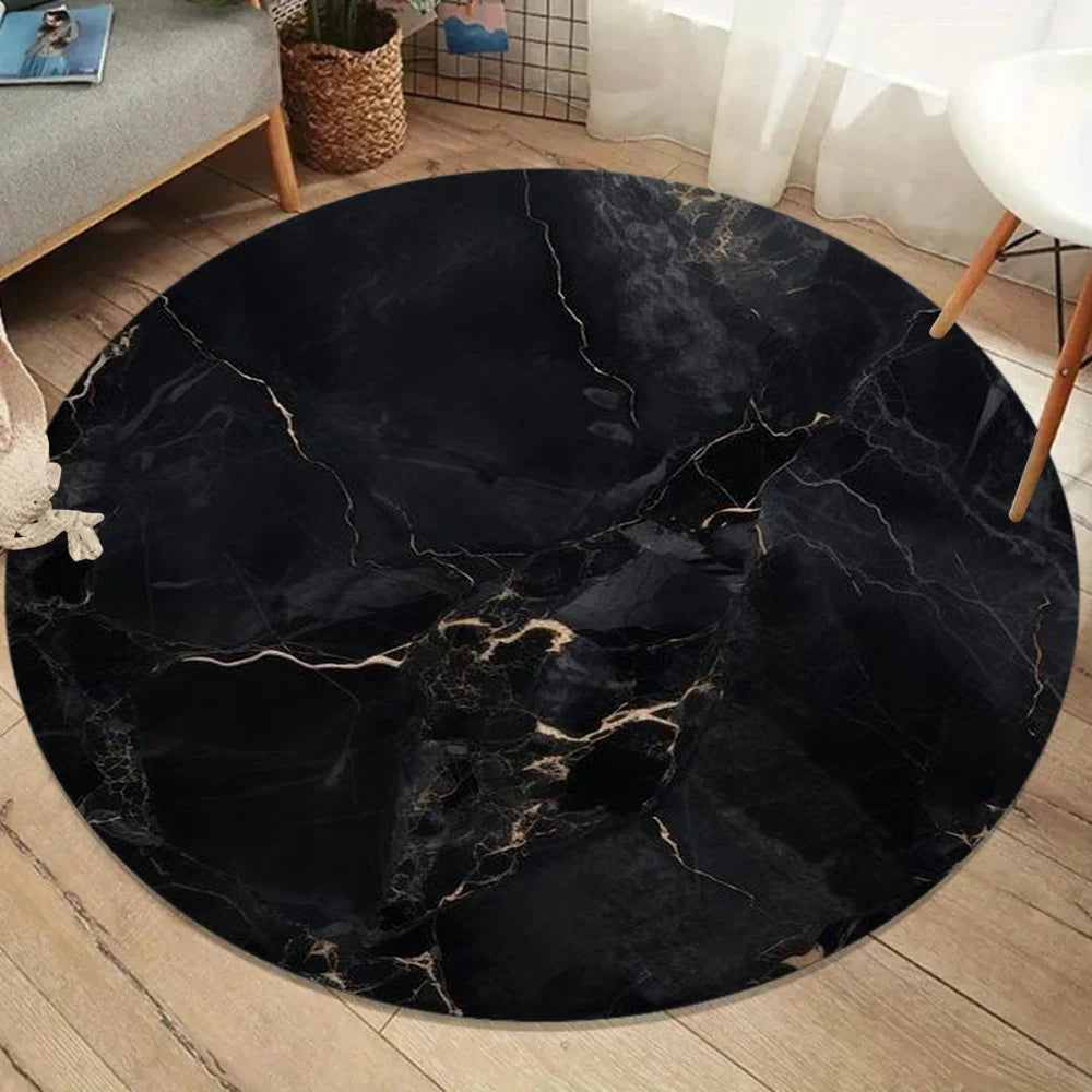 Black Gold Marble Round Rug