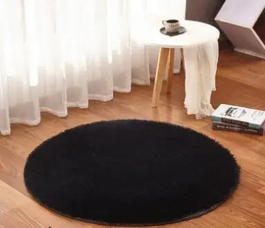 Black Round Shaggy Rug